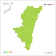 宮崎県の地図・Miyazaki（市町村・区分け）