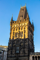Fototapeta na wymiar Sunlit guard tower in Prague city