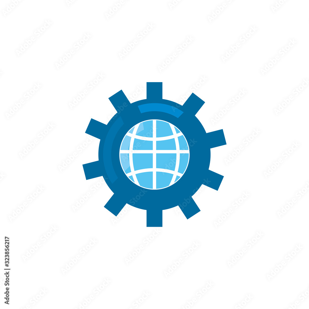 Poster isolated global sphere inside gear fill style icon vector design