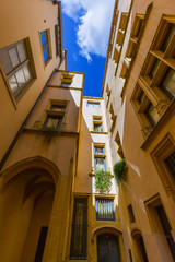 Old medieval courtyard Traboules in Lyon France