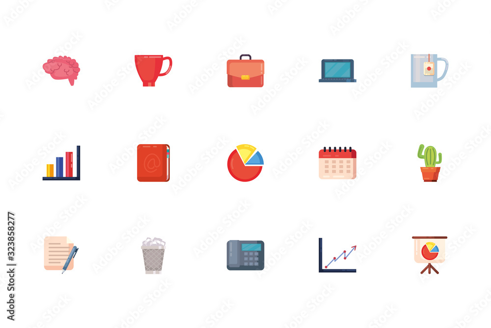 Poster office and business fill style icon set vector design
