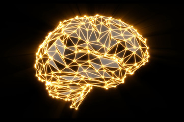 Low poly abstract digital human brain. Neural network. Science and Technology concept. 3d rendering