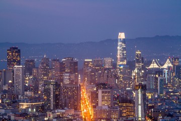 Beautiful aerial view of San Francisco skyline at evening, California, USA