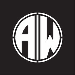 AW Logo initial with circle line cut design template