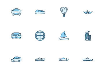 Isolated transportation vehicles line style icon set vector design