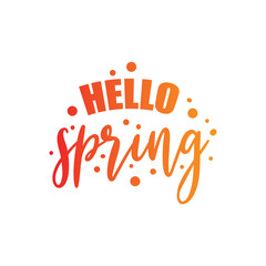 Phrase "Hello spring" Colorful hand lettering isolated on background. Handwritten vector Illustration.