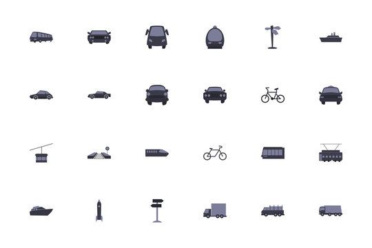 Isolated transportation vehicles fill style icon set vector design