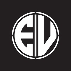 EV Logo initial with circle line cut design template