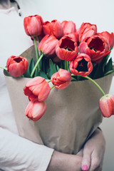 Girl and tulips