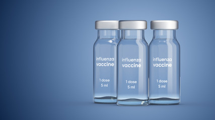3D illustration of medical ampoules with influenza vaccine