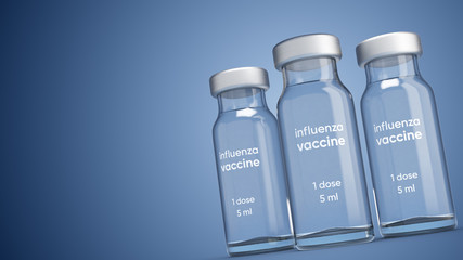 3D illustration of medical ampoules with influenza vaccine