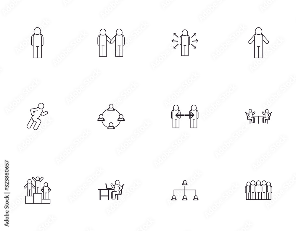 Poster isolated avatars line style icon set vector design
