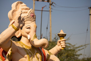 Lord Ganesha Statue Idol portrait with blurred background