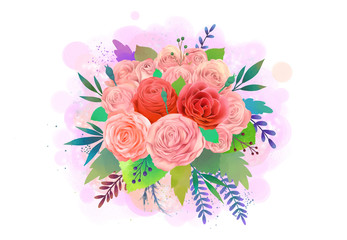 Beautiful rose in pink and red Watercolor flowers