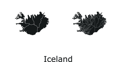 Iceland vector maps with administrative regions, municipalities, departments, borders