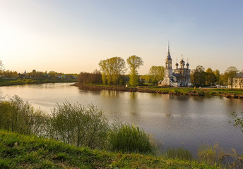 Vologda. Beautiful spring day on the river Bank. Church Of The Meeting Of The Lord. 18th century.
