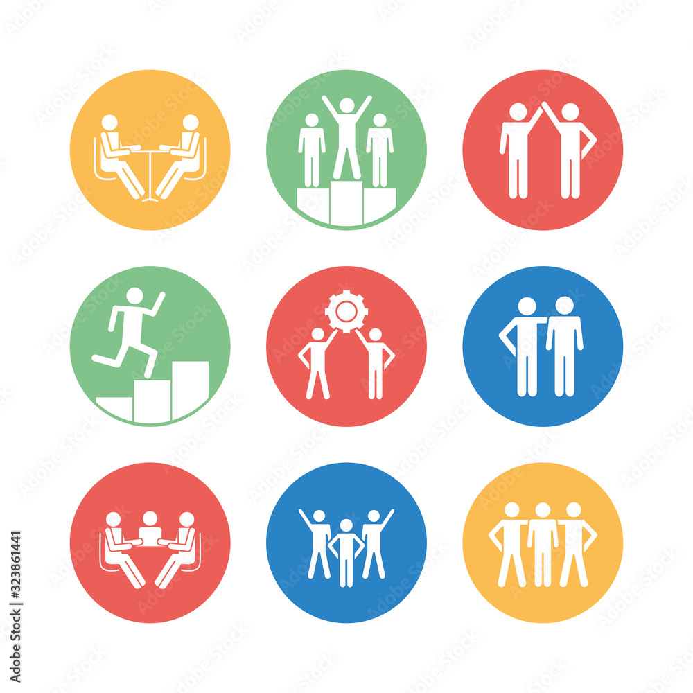 Poster isolated avatars block silhouette style icon set vector design