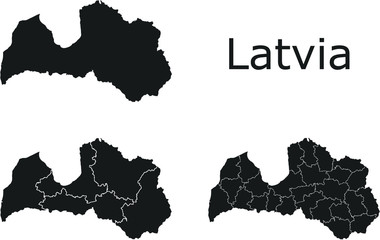Latvia vector maps with administrative regions, municipalities, departments, borders