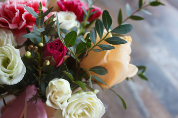 Bouquet of fresh summer flowers, blurred background