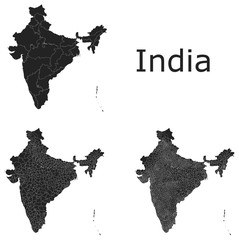 India vector maps with administrative regions, municipalities, departments, borders