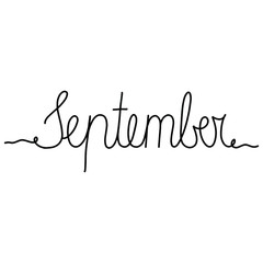 Hand drawn lettering phrase September. Month September for calendar. Ink brush lettering for winter invitation card.