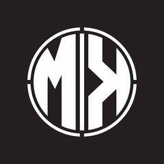 MK Logo initial with circle line cut design template