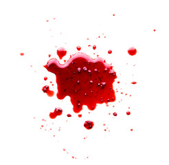 Red abstract spot. Blood stain with clots on white background.