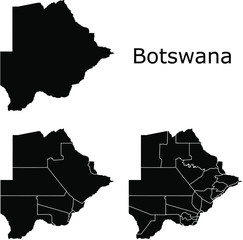 Botswana vector maps with administrative regions, municipalities, departments, borders