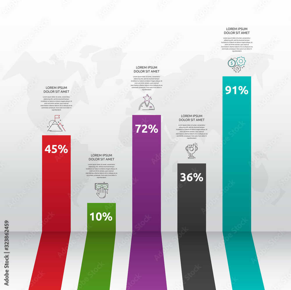 Poster vector column chart infographics. business concept with 5 options. five steps for content, flowchart
