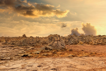 abstract apocalyptic incredible landscape of Dallol desert situated in the Afar Triangle, land like...
