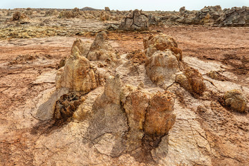 Dallol desert situated in the Afar Triangle with extreme temperature. Danakil Desert is one of the lowest and hottest places on Earth.