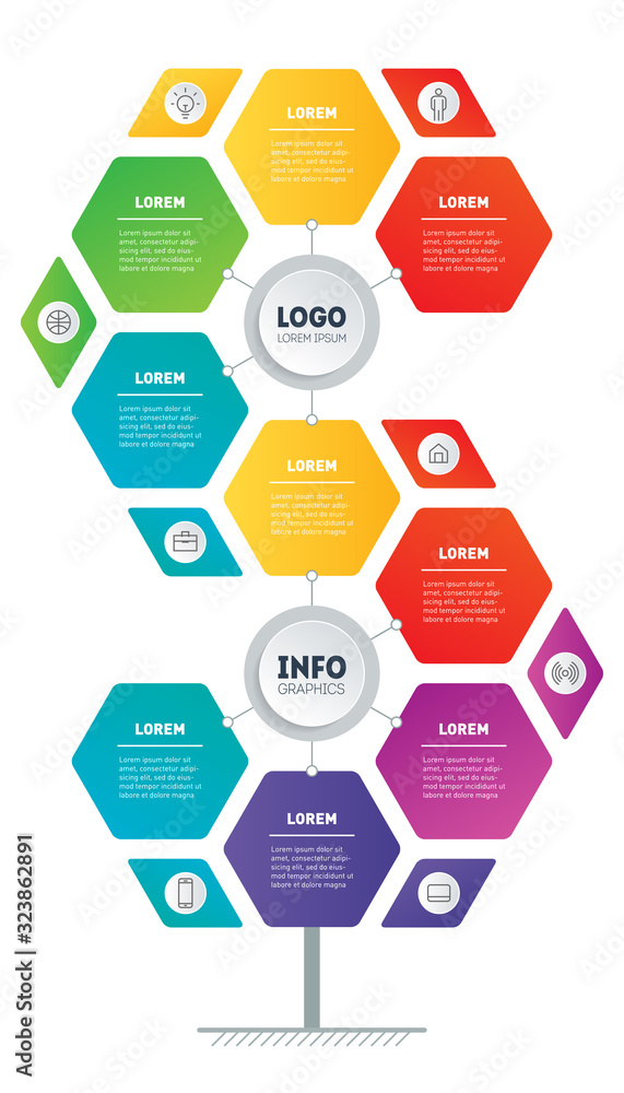 Poster business presentation with 9 options. brochure design template. template of tree or diagram. infogra
