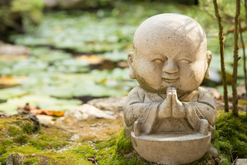 Fototapeta na wymiar Photograph of a small buddha statue praying 