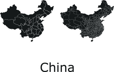 China vector maps with administrative regions, municipalities, departments, borders