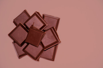 Chocolate on a dark background top view