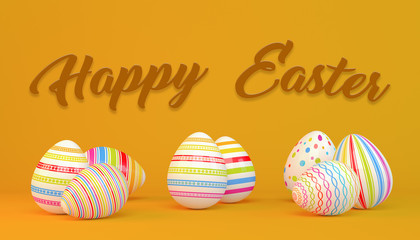 3d render - colorful easter eggs on an orange background