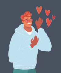 Pink heartshape glasses and heart around man