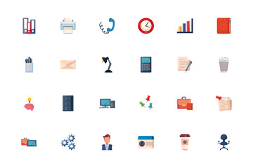 Office and business fill style icon set vector design