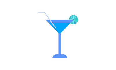 Cocktail with lemon slice icon for alcoholic beverages