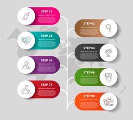 Vector template circle infographics. Business concept with 8 options and parts. Eight steps for graph, diagrams, slideshow. Path step by step