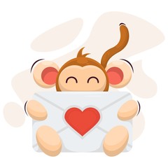 cute monkey with envelope love cartoon vector