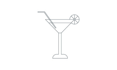 Cocktail with lemon slice icon for alcoholic beverages