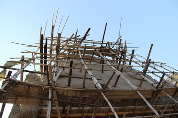 asia construction- bamboo scaffold to new temple or wat
