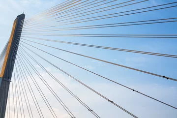 Zelfklevend Fotobehang cable stayed bridge closeup in early morning © chungking