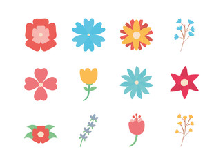 Isolated flowers flat style icon set vector design