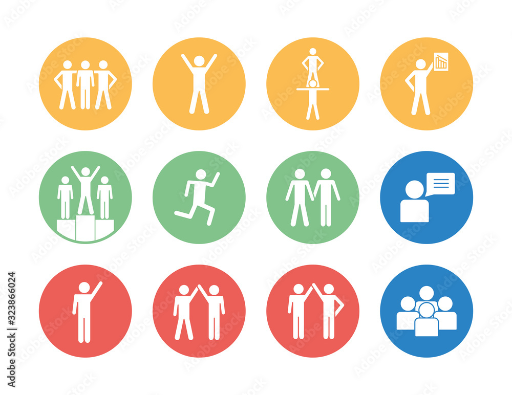 Poster isolated avatars block silhouette style icon set vector design