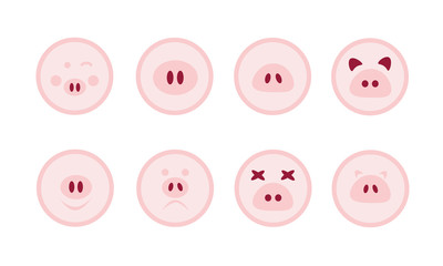 set of pig face icons