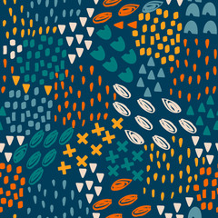 Memphis seamless pattern, hand-drawn doodles texture, vector. Modern abstract design for fabric, paper, interior decor and more