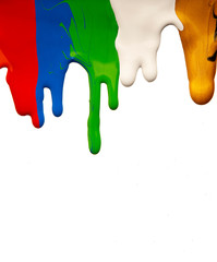 Colored paints dripping isolated over white background