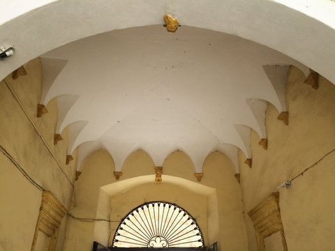 white decorated ceiling in a little chapel in Gallipoli Italy